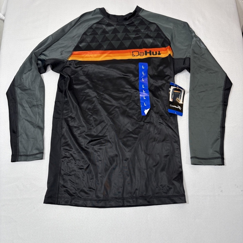 Da Hui Mens Size L Large Black Grey Free Dive RashGuard Long Sleeve Shirt NWT